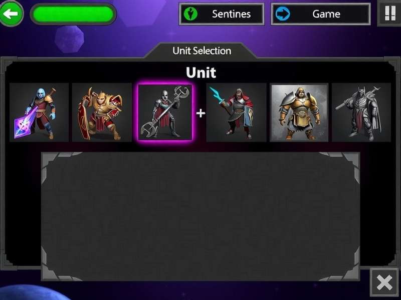 Game screenshot showing unit selection screen
